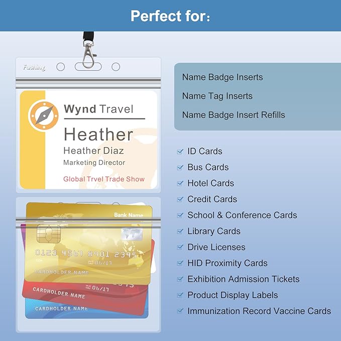 Name Badge Holders with Lanyards - Fushing 100Pcs Clear Plastic Horizontal Name Tag Badge ID Card Holders and Lanyards for 3 x 4 Inch Name Badge Inserts or Name Tag Inserts