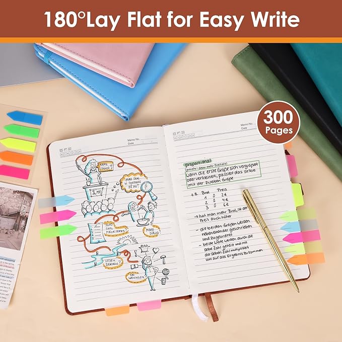 Lined Journal Notebook Thick A5 Hardcover Leather Journals College Ruled Notebooks 300 Pages for Women Men 5.7 x 8.3 Inches Brown