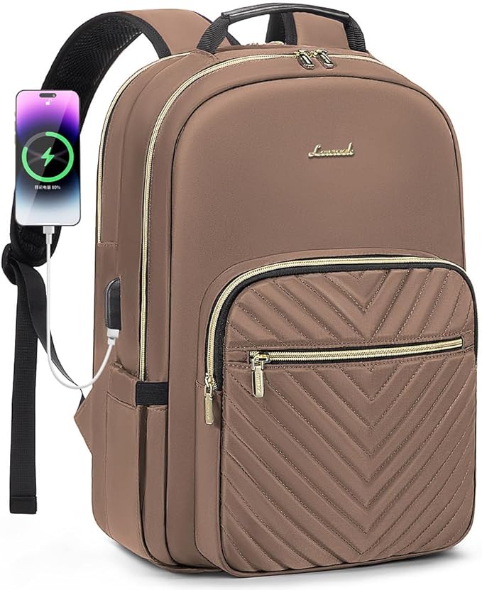 LOVEVOOK Laptop Backpack for Women 15.6 inch,Cute Womens Travel Backpack Purse,Professional Laptop Computer Bag,Waterproof Work Business College Teacher Bags Carry on Backpack with USB Port,Brown