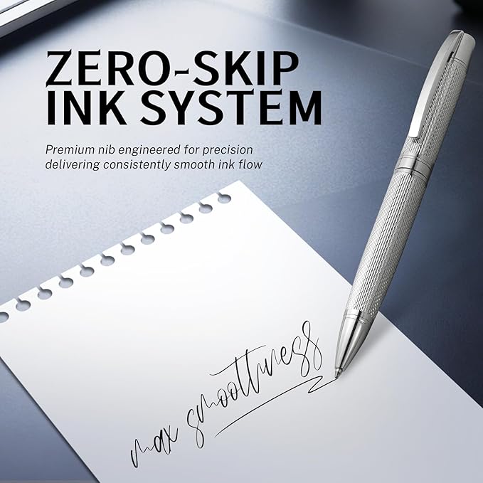 YUNCHUN Executive Pens for Men, Medium Point Ball Point Pen Set for Men Gift, Heavy Duty Ball Pen for Writing, Retractable Metal Ballpoint Pen for Journaling, Ballpoint Pen Blue Ink with Fine Lozenge