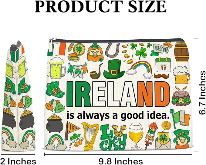 NGAEAK Ireland Gifts Cosmetic Bag, Ireland Gifts for Women Christmas Birthday Zipper Makeup Pouch Small Makeup Bag