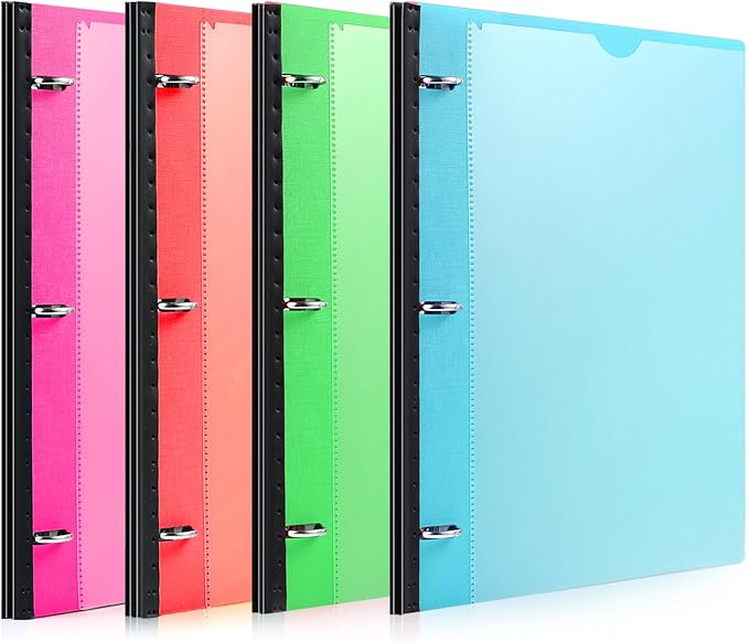 1 Inch Telescoping 3 Ring Binder-4PCS, Flexible Binder with Customized Front Cover, Holds 225 Sheets, School Office Supplies, 4 Colors