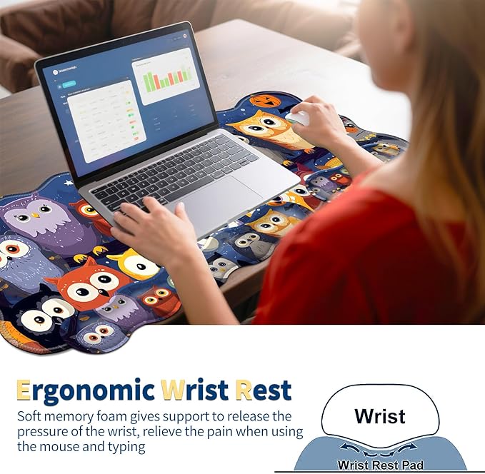 4-Piece XXL Gaming Mouse Pad Set (31.5"x11.8") with Keyboard Wrist Rest,Mouse Wrist Support & Coaster,Ergonomic Non-Slip Desk Mat for Office & Home,Colorful Night Owls