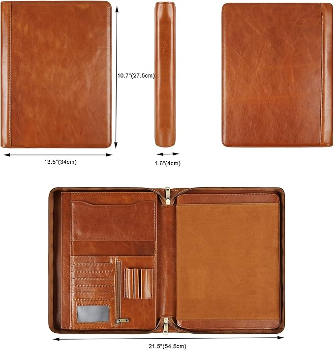 Leather Portfolio for 12.9-inch iPad Pro (2018/2020/2021/2022), Business Tablet Portfolio Case for Men, Personalized Padfolio for Women, Custom Portfolio Folder for A4 Notepad (Brown, Custom)