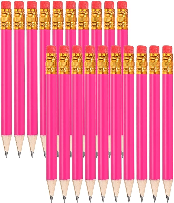 MECCANIXITY Golf Pencils with Erasers, 4" HB Mini Half Pencils Pre Sharpened Small Pens for Wedding Bridal Shower Game Office Writing Drawing(Rose Red, Pack of 20)