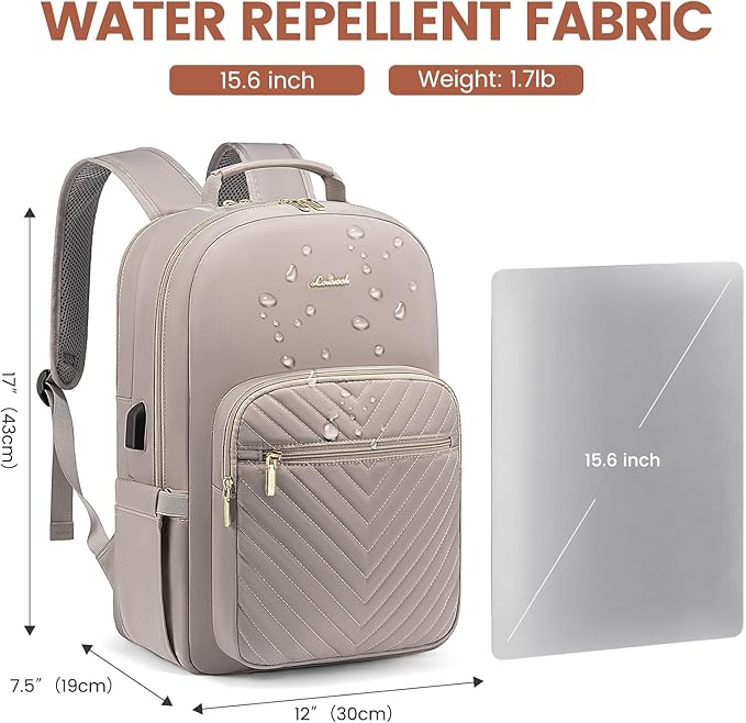 LOVEVOOK Laptop Backpack for Women 15.6 inch, Travel Backpack Purse,Professional Laptop Computer Bag,Waterproof Work Business College Teacher Bags Carry on Backpack with USB Port,Taro Grey