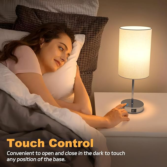 AKASUKI 18Inch Table Lamp with Dual Charging Station, 3 Way Dimmable Touch Lamp for Bedroom, Living Room, Office(LED