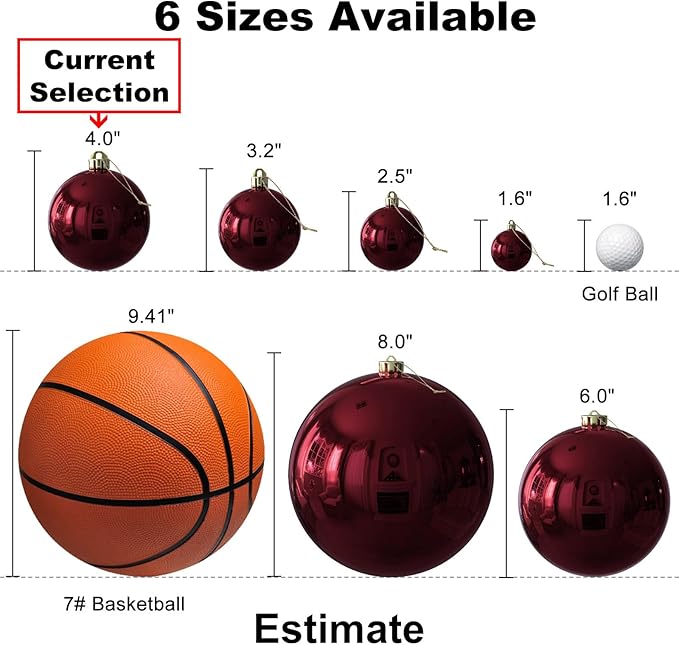 Maroon Large Christmas Balls-Christmas Tree Decoration Ornaments Shatterproof Hanging Balls for Hanukkah New Year Valentine Holiday Decorations Burgundy Wine Red Dark Red Ornaments-XL(4.0'')4PCS