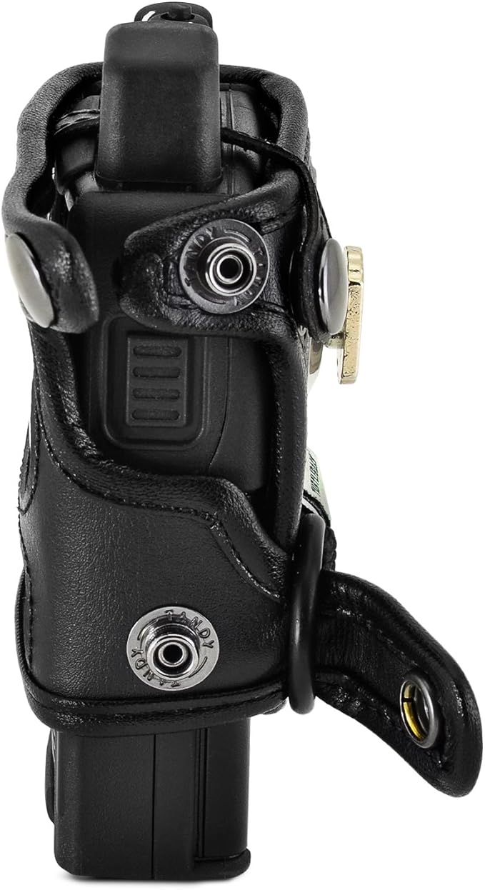 Made for Unication G1 Voice Pager Fire Radio Phone Black Leather Fitted Case with Heavy Duty Ratcheting Removable Metal Belt Clip