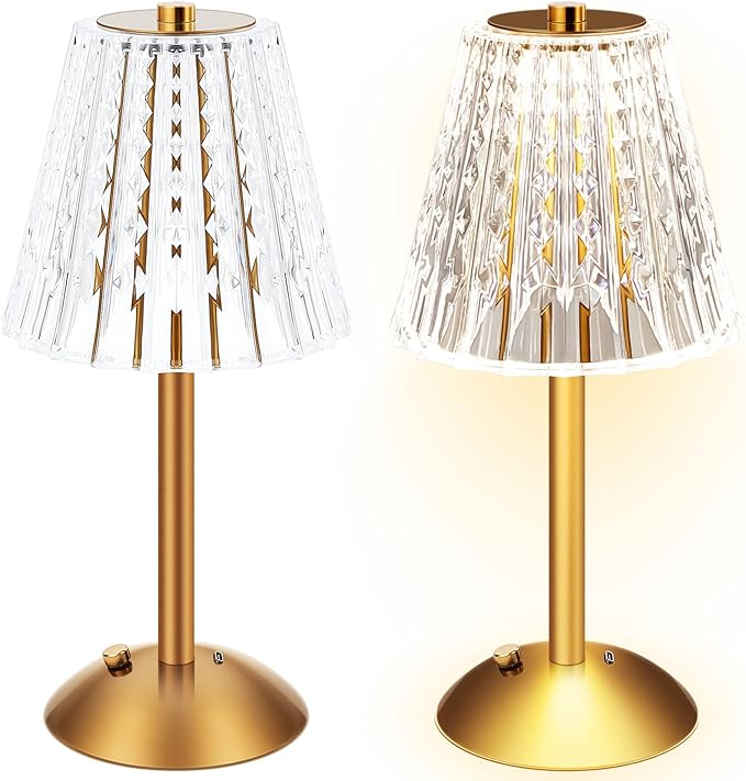 Liliful 1 Pcs LED Portable Cordless Table Lamp Touch Battery Operated Rechargeable Gold Desk Lamp 3 Color Dimmable for Bedroom Living Room Dining (Gold,Classic Style)