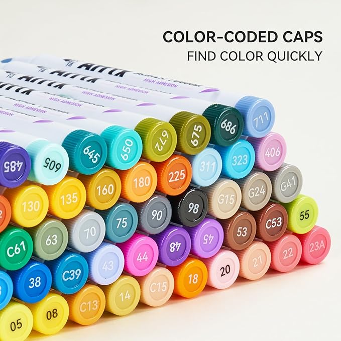 Arrtx 60 Colors Acrylic Paint Pens, Paint Markers Pens, for Artists Adults Coloring Drawing Scenery Landscape Natural- Brush Tip for Rock Painting, Wood, Canvas, DIY Crafts Making Art Supplies-60C