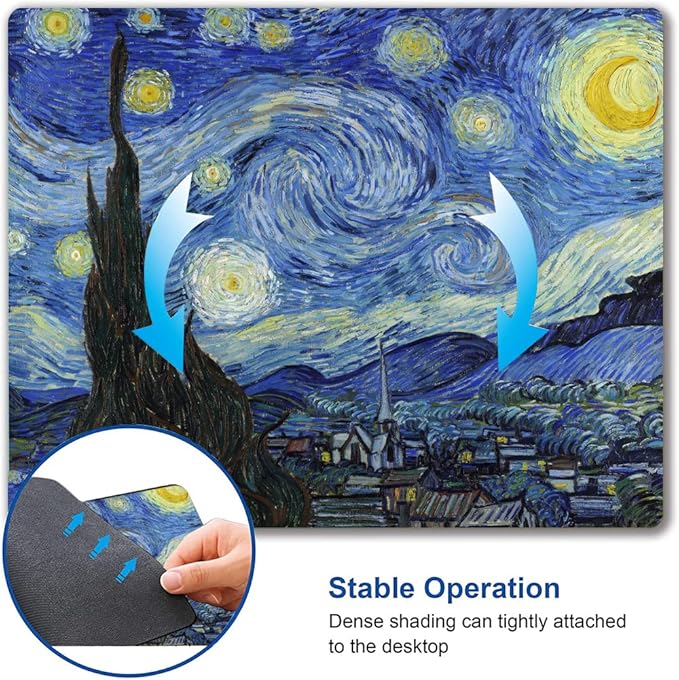 Mouse Pad, Premium-Textured Mouse Mat, Non-Slip Rubber Base Mousepad for Laptop, Computer & PC,9.5×7.9 in,Van Gogh Starry Night