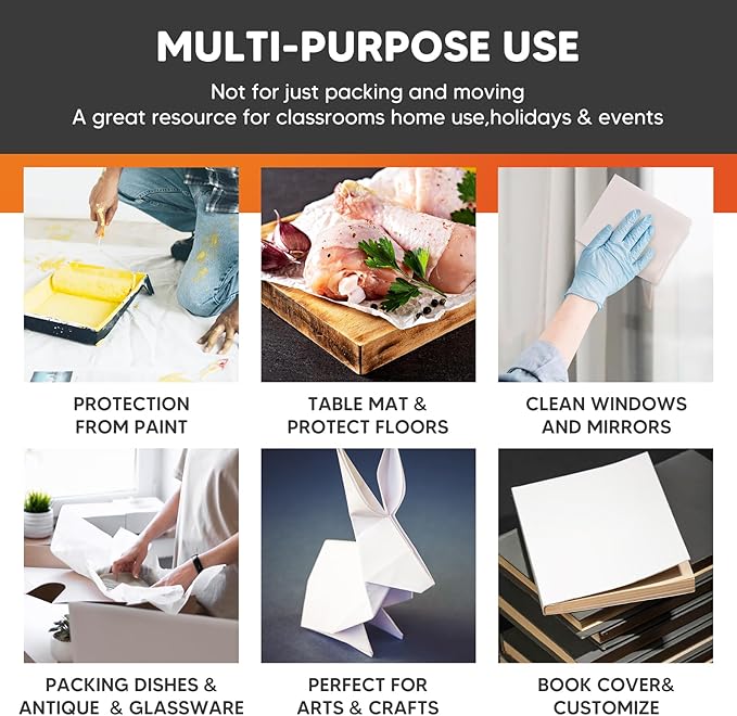 Newsprint Packing Paper for Moving Boxes, 26" x 15" Packing Boxes for Moving, Packaging, Shipping Supplies, 52 Sheets Newspaper Wrapping Material for Moving Essentials, Dishes Glassware Filler 1.5 lbs