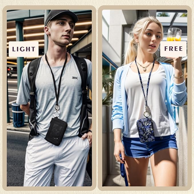 WONDERFUL FLOWER Card Holder, RFID Blocking, ID Holder with Lanyard for Women, Dual Pockets, Badge Holder, Lanyard Wallet, Fabric Keychain ID Pouch, Sunflowers