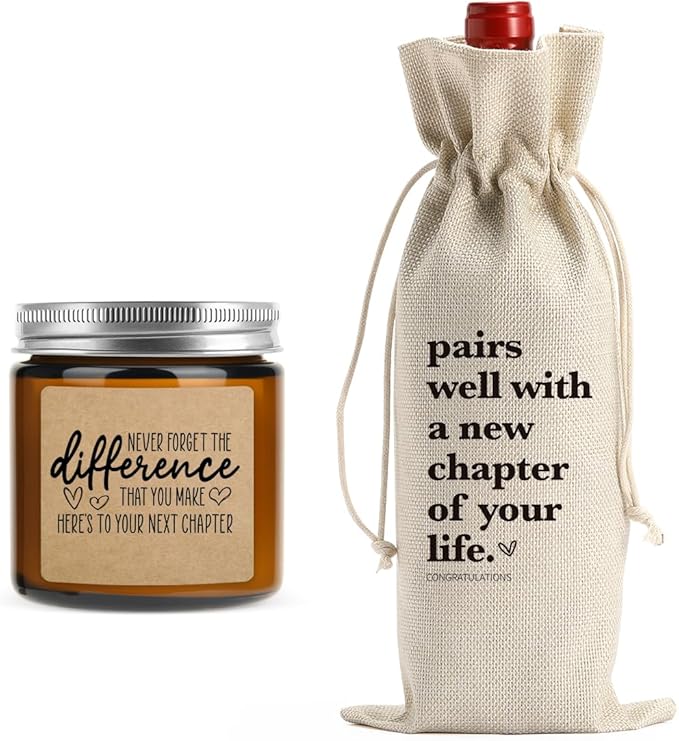 New Chapter Wine Bag Scented Candles Set Thank You Gifts Never Forget The Difference That You Make Farewell Going Away Goodbye Appreciation Retirement Gifts for Women Men Coworker Boss Friend
