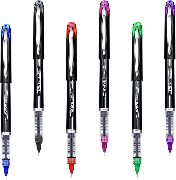 EYEYE 0.5mm Rollerball Pens 6 Assorted Colors, Extra Fine Point Needle Pen Quick Dry, Liquid Ink Pens Fine Point Smooth Writing Pen for Journaling, Note Taking, Office, School Supplies