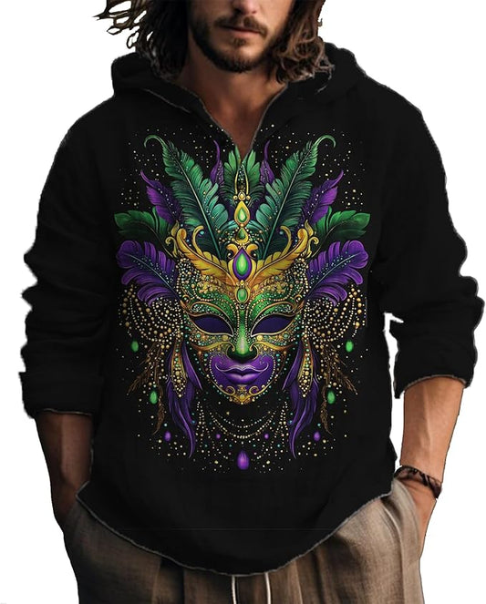 MARSVOVO Hooded Long Sleeve Shirt Men Fashion Graphic Button Up Lightweight Big and Tall Casual Vacation Shirts for Men