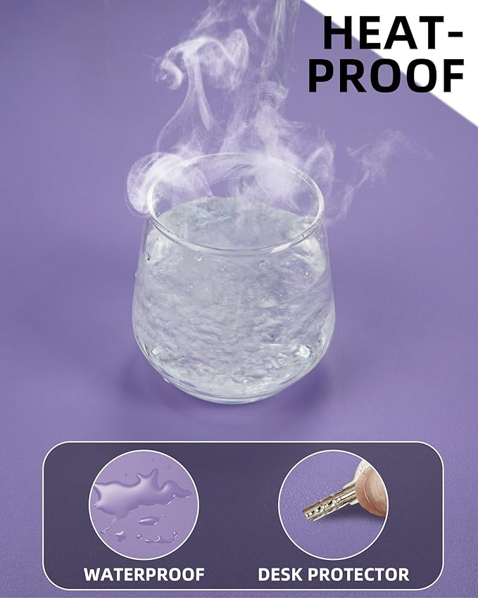 Leather Desk Pad Protector,Desk Mat,Large Mouse Pad, Non-Slip Desk Pad, Waterproof PU Leather Desk Blotter Mat, Desk Cover for Office and Home (Light Purple, 36" x 17")