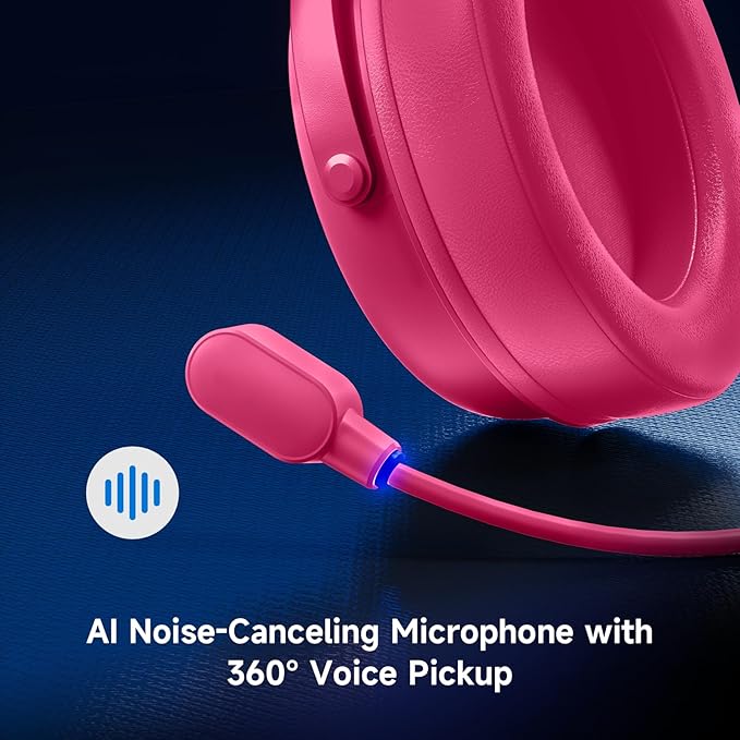 MCHOSE V9 PRO Wireless Gaming Headset 7.1 Surround Sound for PS5 PS4 PC Switch TOPSPEED Gaming Headphones, Noise Canceling Mic, 250Hr Battery, Low 15ms Latency, Lightweight, BT 5.3 FPS Games Rose&Red