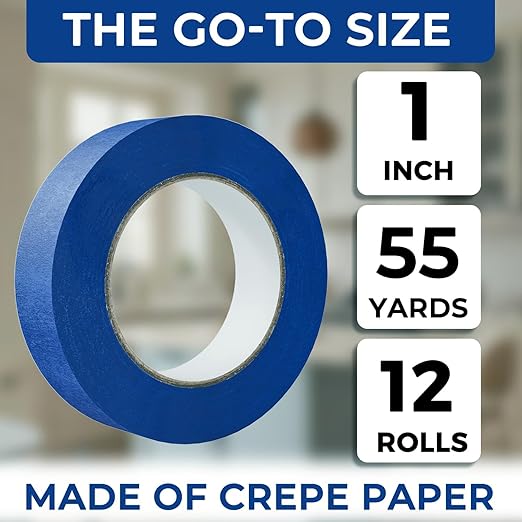 SWRT 1 Inch x 55 Yards x 12 Rolls (660 Total Yards) Premium Blue Painters Tape - Upgraded Adhesive Masking Tape, Paint Tape, Multi-Surface Blue Tape for Painting, No Residue, Easy Removal, Trim