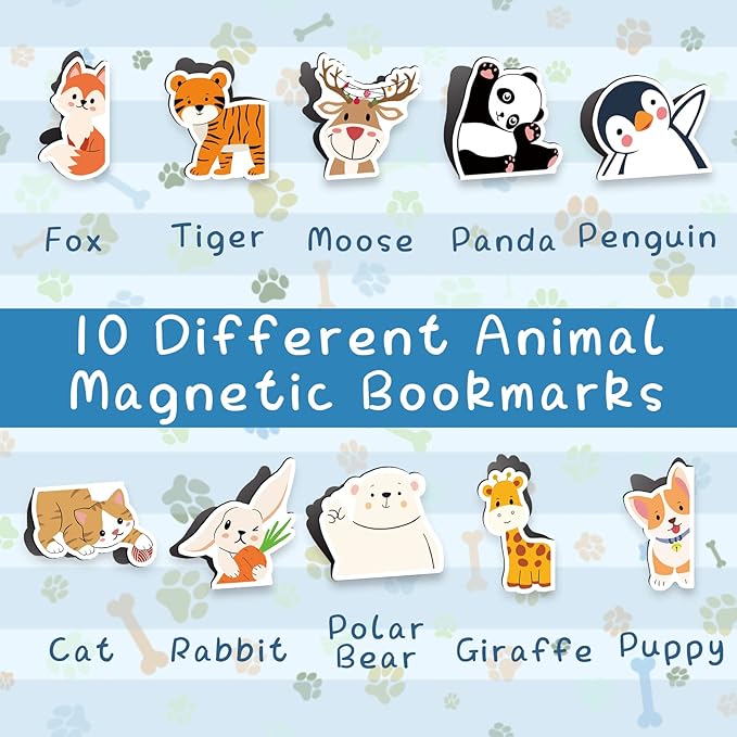 Magnetic Bookmarks, 10 PCS Bookmark Cute Animal Book Markers for Kids, Bookmarks Bulk for Students, Teens, Book Lovers, Classroom Gifts, School Prize, Reading Present