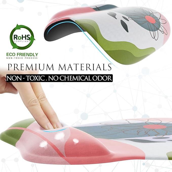 MROCO Ergonomic Mouse Pad with Gel Wrist Rest, Comfortable Mousepad with Smooth Wrist Support Surface and Non-Slip PU Base for Pain Relief, Computer, Laptop, Office & Home, 9.4 x 8.1 in, Pastel Petals
