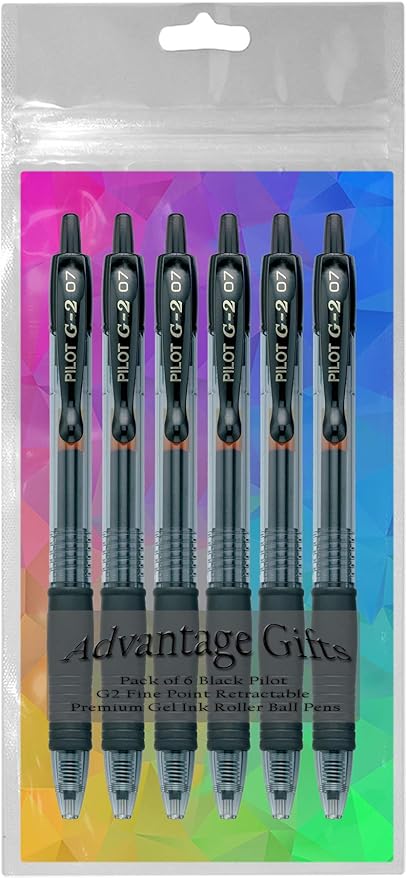 Pilot G2 Retractable Roller Ball Pens, Fine Point (.7mm), Black Ink 6-pk, Refillable & Comfort Grip Bundle
