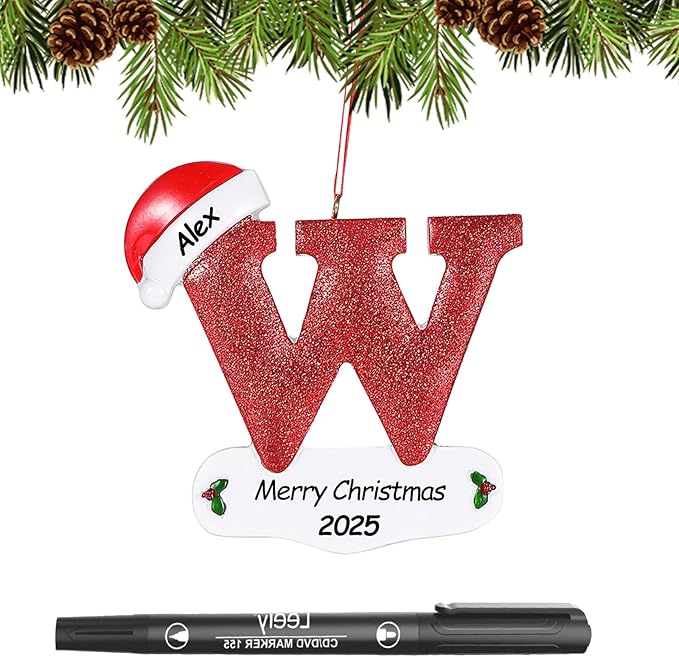 Personalized 26 Letters Ornaments for Christmas Tree 2025, Custom Christmas Ornament with Family Member's Names 3D Resin Xmas Hanging Pendant Original Gifts for Family Friends(W)