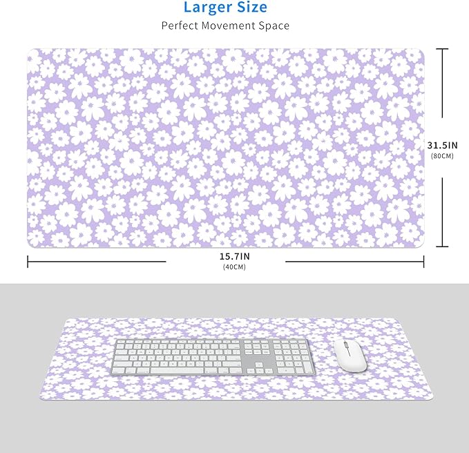 MAYCARI Kawaii Purple Flower Extended Gaming Mouse Pad Large, 31.5"X15.7" Big Mouse Pad with Non-Slip Base Long Computer Keyboard Mouse Mat for Home Office Work
