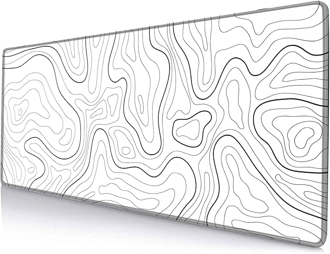 Mouse Pad Large, Extended XL Gaming Mousepad, Non-Slip Rubber Base Minimalist Keyboard Mouse Mat Desk Pad for Work, Game, Office, Home, 31.5 x 11.8 in, White Topographic Map Lines
