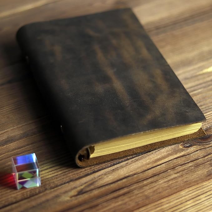 Leather Refillable Notebook,Vintage Leather Journal Diary Journal,7 x 5 IN A6 Binder Notebook (Dark Brown)