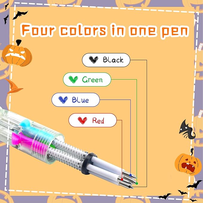 CZWZ 30Pcs Mini Multicolor Pens in One 4-in-1 Cute Pens Bulk for Kids, Ballpoint Pen for Birthdays and Children's Parties, Fun Gifts Assorted Ink Kawaii Pen(Halloween)