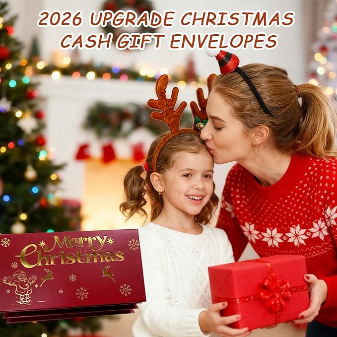 Christmas Cash Gift Envelopes 6 Slots, 2026 Upgrade Christmas Cash Gift Envelope, Surprise ChristmasGift Card Holder for Checks or Cards (Style-B)
