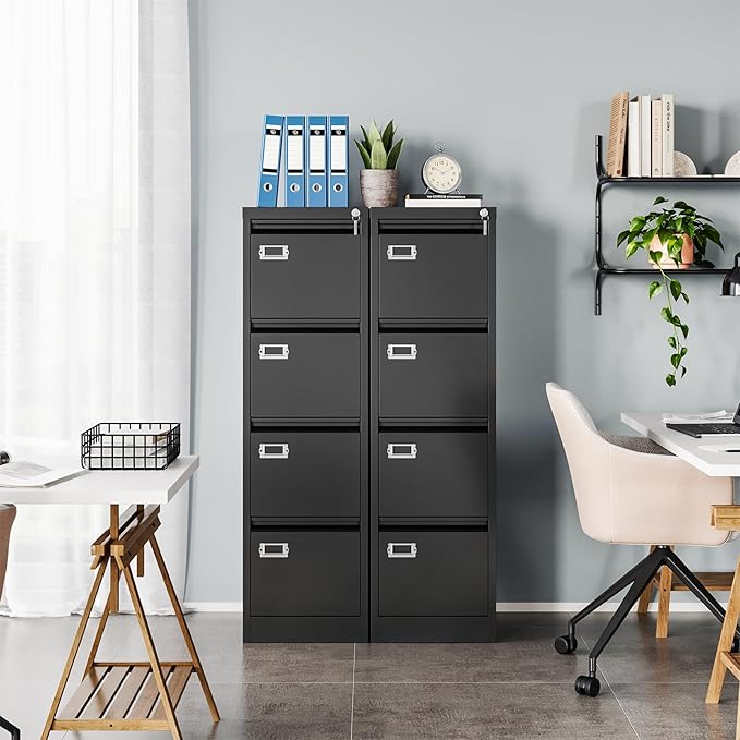 MIIKO 4 Drawer Filing Cabinets with Lock, Metal File Cabinet with 4 Drawers, Home Office File Folders Cabinet for Letter Legal A4 File Size