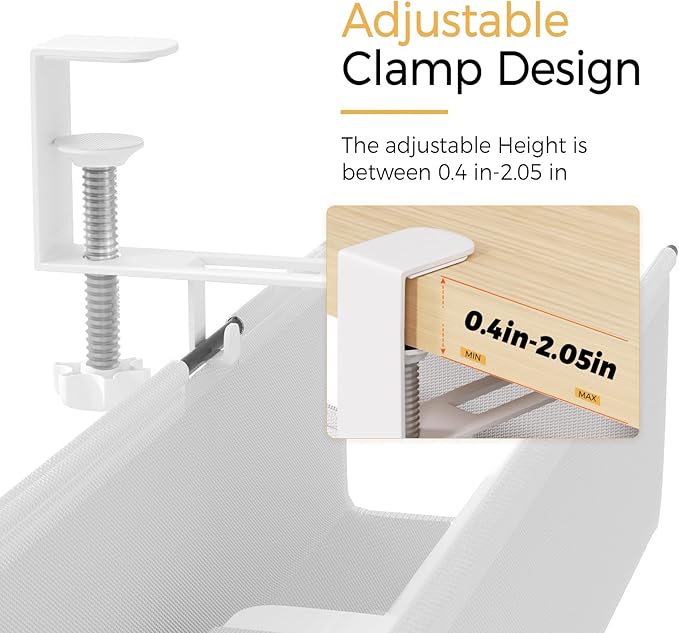 Under Desk Cable Management Tray 15.7" - No Drill Computer Wire Organizer Cable Tray, Cord Hider Clamp Mount with 16X Cable Ties PC Cables Management Cord Holder for Office/Home (Upgrade Fabric,White)