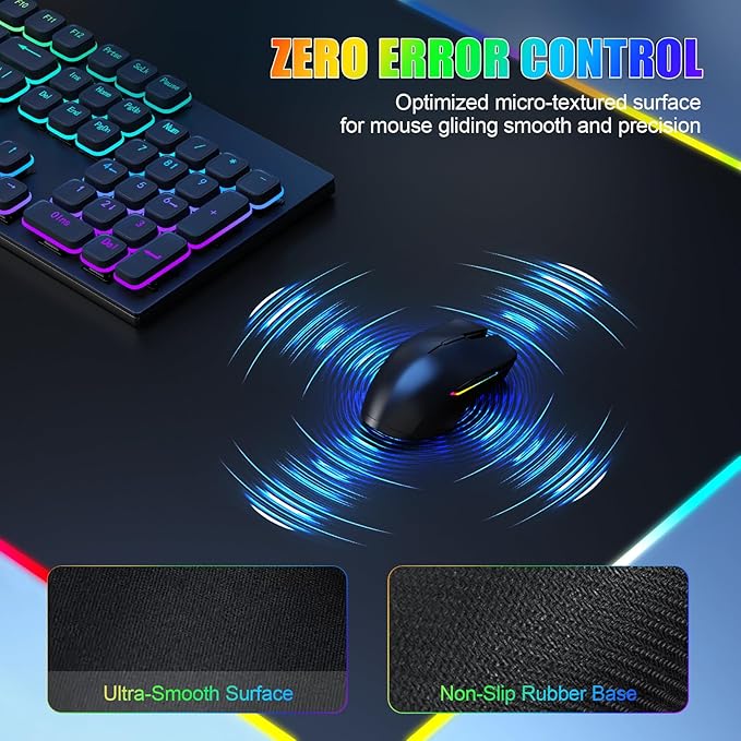 Mouse Pad with Phone Holder, Wireless Charging Desk Mat, RGB Gaming Mousepad Home Office Large Desk Pad with Ultra-Smooth Surface, Non-Slip Base, Waterproof Keyboard Pad,Black with 20W USB C Charger