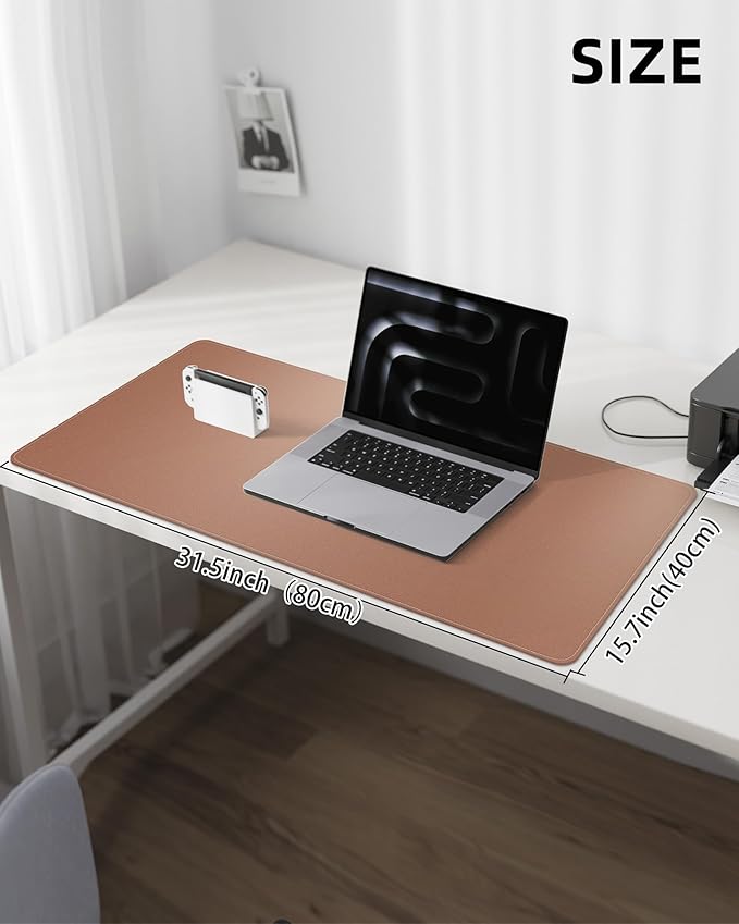 Leather Desk Pad Protector, Mouse Pad, Office Desk Mat, Non-Slip PU Leather Desk Blotter, Laptop Desk Pad, Waterproof Desk Writing Pad for Office and Home (Champagne Gold, 31.5" x 15.7")
