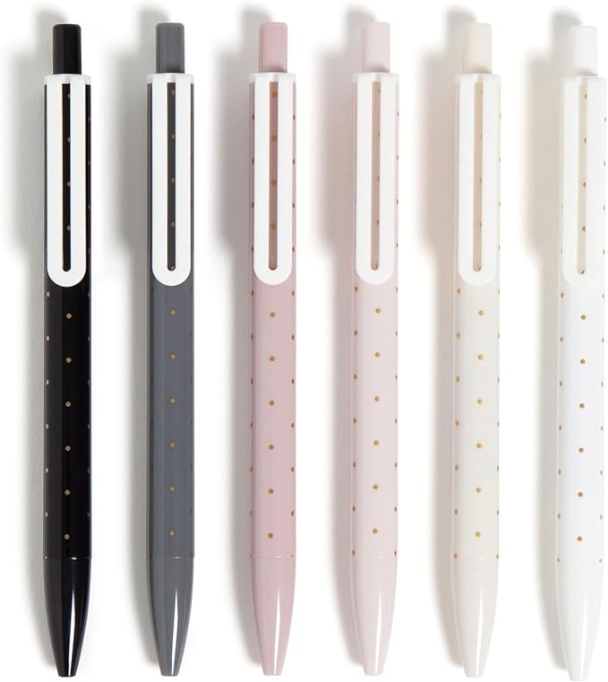 U Brands Laguna Ballpoint Pens, 6 Count, Foil Dots, Bold (1.0mm) Point, Black Ink
