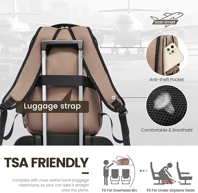 LOVEVOOK Laptop Backpack for Women 15.6 inch,Cute Womens Travel Backpack Purse,Professional Laptop Computer Bag,Waterproof Work Business College Teacher Bags Carry on Backpack with USB Port,Brown