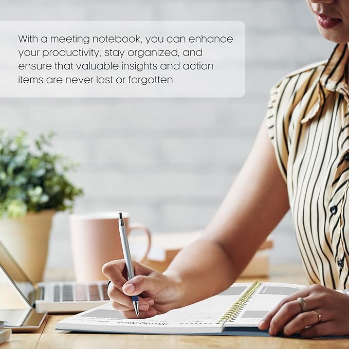 Meeting Notebook for Work Organization - Work Planner Notebook with Action Items, Agenda Planner for Note Taking, 160 Pages (6.9" X 9.9") Project Organizer for Men & Women - Sky Blue