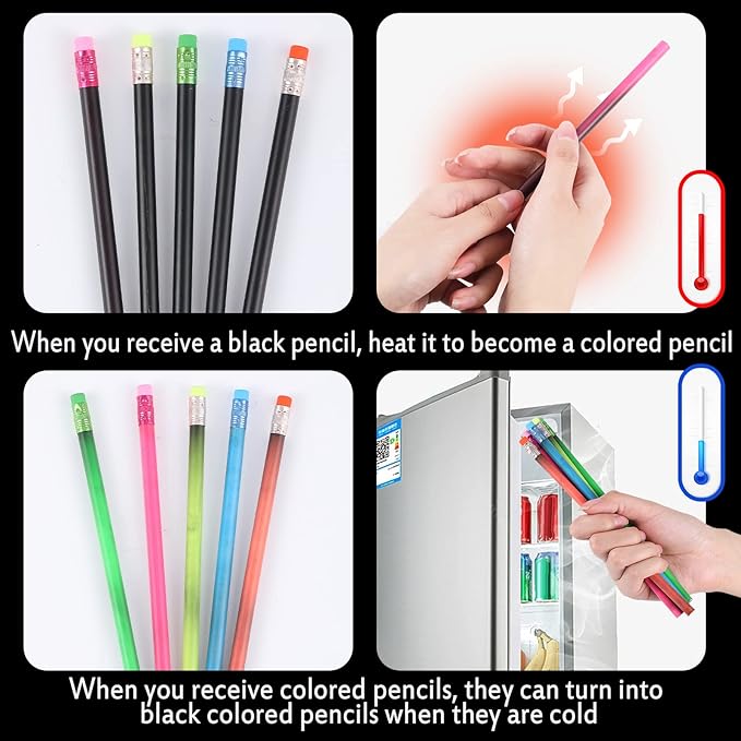 Outus 30 Pieces Color Changing Mood Pencil Bulk with Eraser 2B Wooden Heat Activated Fun Pencils Assorted Colors Thermochromic Pens Gifts for Prizes Birthday Gift Party Favors