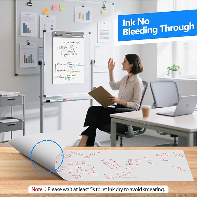 Nortix Flip Chart Paper, Sticky Easel Pads, Chart Paper for Teachers,Super Adhesive & Bleed-Resistant, Mini Self-Stick Easel Paper for Classroom/Office, 15 x18 inch, 30 Sheets/Pad, 4 Pads