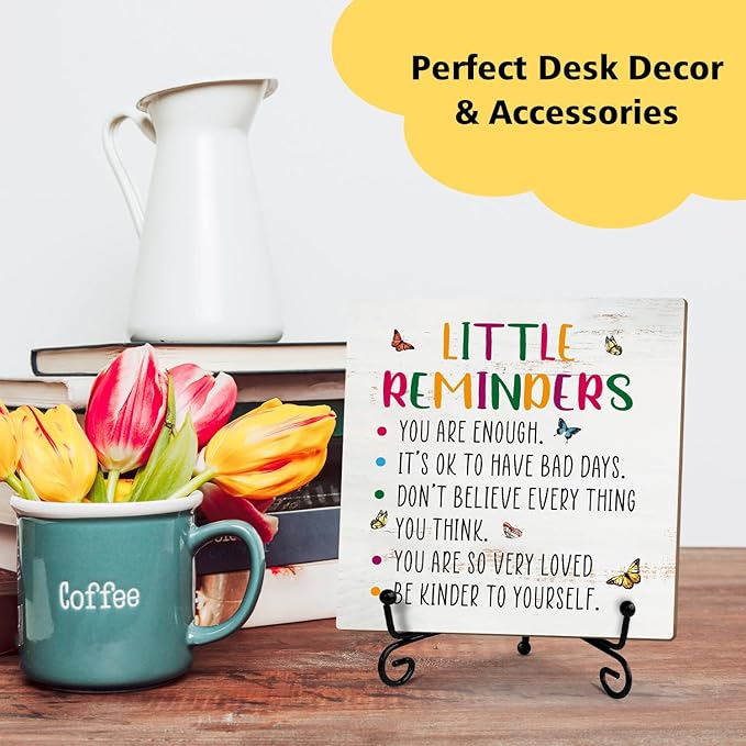 Mental Health Gift for Women Wood Sign with Stand - Little Reminder, Inspirational Gifts Motivational Gifts for Women Sister Coworker, Home Office Positive Decor Table Centerpiece Desk Plaque -38