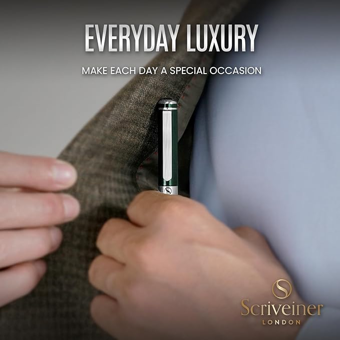 Scriveiner Green Ballpoint Pen - Stunning British Racing Green Luxury Pen, Chrome Finish, Schmidt Black Refill, Best Ball Pen Gift Set for Men & Women, Professional Executive Office, Nice Designer Pen