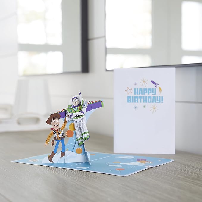 Lovepop Happy Birthday Pop-Up Card for Her and Him- 3D Disney Birthday Greeting Cards for Boys, Girls, Men, Women - Toy Story - 5" x 7" Woody and Buzz Card - Blank Note Card & Envelope Included