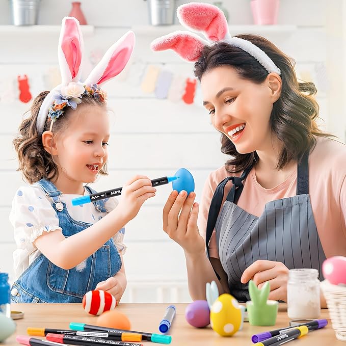 Shuttle Art 28 Colors Dual Tip Acrylic Paint Markers, Brush Tip and Fine Tip Acrylic Paint Pens for Rock Painting, Ceramic, Wood, Canvas, Plastic, Glass, Stone, Calligraphy, Card Making, DIY Crafts