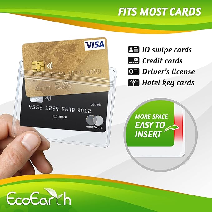 EcoEarth Horizontal PVC ID Badge Holder with Metal Clips & Vinyl Straps with Soft Edge (Sealable Fits 3.5x2.25 inch Inserts) (Clear 100-Pack), Waterproof ID Holder Bulk, ID Card Holder, Name Tag