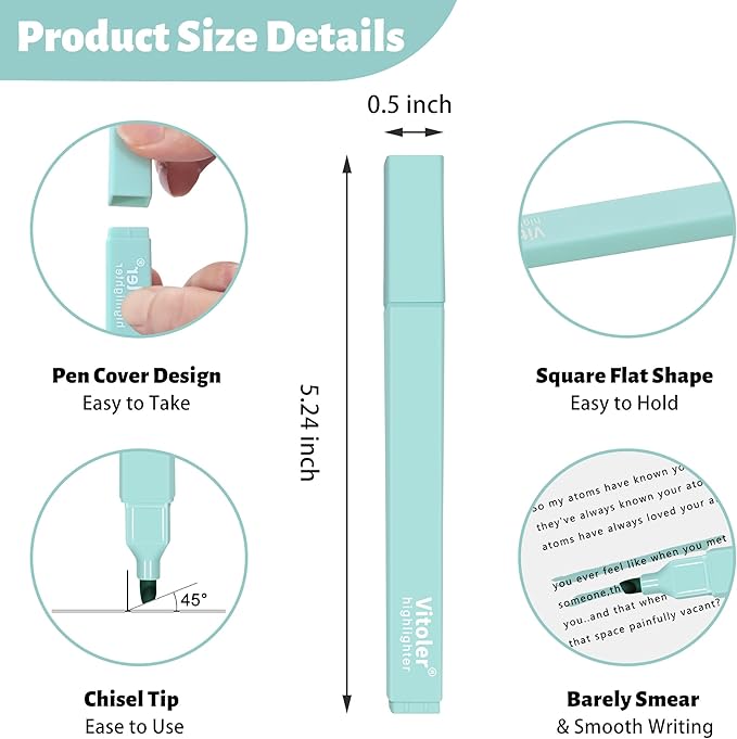 Highlighters, Aesthetic Cute Pastel Highlighters Set, 10 pcs, Chisel Tip, No Bleed Bible Highlighter Assorted Colors, Back to School Supplies