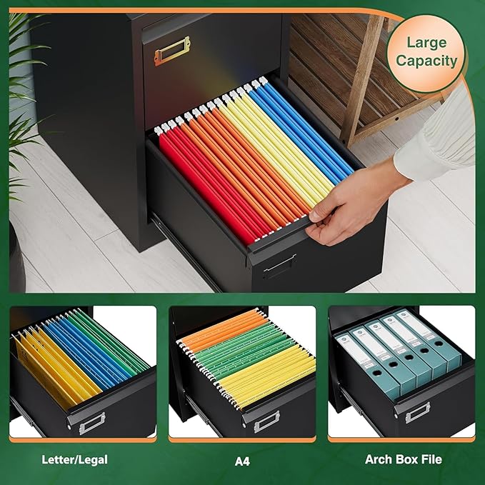 Letaya 4 Drawer File Cabinet with Lock,Metal Office Vertical Filing Cabinets for Home Office- Storage A4/F4/Letter/Legal -Assembly Required (Black)