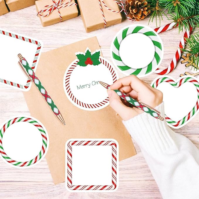 36 Sets Christmas Pen and Notepad Set, Includes 12 Metal Black Ink Pens and 24 Christmas Candy Sticky Notes 3x3 Inch, Perfect Holiday Gifts for Teachers, Students, Office, and Home